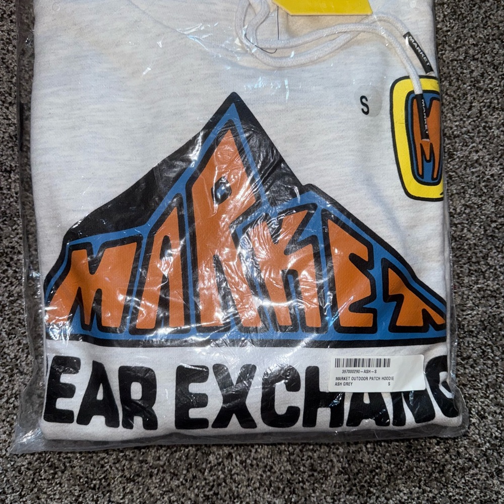 Ash Gray Graphic Hoodie with Orange and Black Design